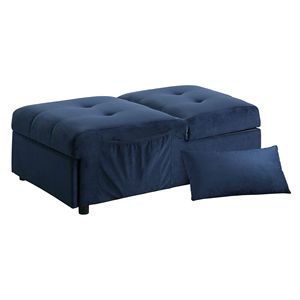 Panca contenitore moderna in velluto trapuntato blu scuro con funzione di sollevamento, divano letto in legno massello con meccanismo estraibile - 1 pz - Product Image 4