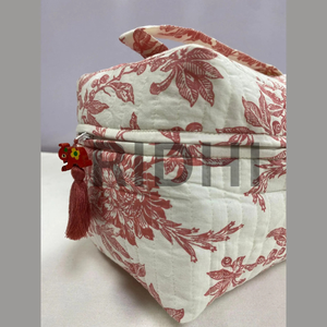 Custom Printed Pink Tulip Cotton Quilted <b>Travel</b> <b>Toiletry</b> <b>Bag</b> with Handle Reusable for Makeup Organizer, Grocery Shopping, <b>Travel</b> - Product Image 2