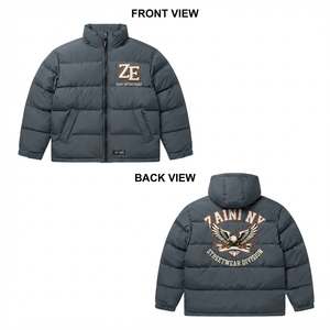 ZAINI Men's Hooded Puffer <b>Jacket</b> Premium Quality Polyester Shell 500 GSM Quilted Winter <b>Grey</b> Windproof <b>Waterproof</b> Streetwear - Product Image 1
