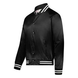 Chaqueta universitaria de satén personalizada para hombre, abrigo de bombardero de béisbol bordado, cuello levantado, botones a presión delanteros, venta al por mayor, OEM/ODM para invierno - Product Image 6