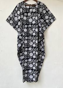 Nuevo Kaftán con Estampado Animal, Cuello en V, Cierre con Cordón, Corte Evase, de Algodón Suave Indio, con Encaje, Largo Completo, para Playa, para Mujer - Product Image 4