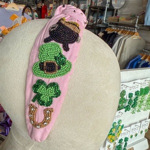 Diadema con Cuentas y Nudo de Trébol, Adorno de Diamantes de Imitación Verdes para el Día de San Patricio, Diadema Cómoda para Mujeres y Niñas - Product Image 3