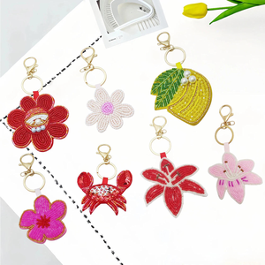 Luxury Handmade Beaded <b>Keychain</b> for Women Embroidered Flower Patch Key Ring Shiny Sequin Crab Lemon Car Bag Pendant Charm - Product Image 1