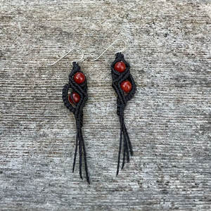 Pendientes de Macramé Hechos a Mano con Cornalina, Estilo Boho, con Piedra Preciosa Roja Colgante, Cordón Negro, Joyería Curativa, Regalo para Mujer - Product Image 5