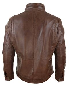 Blouson moto homme marron en PU écologique teint en pièce, col montant, fermeture éclair, coupe droite, pour l'hiver, couleur unie, style motard - Product Image 4