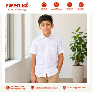 Chemise à manches courtes pour garçons, uniforme scolaire primaire Puppetnx, qualité supérieure, tissu polyester/coton blanc - Product Image 2