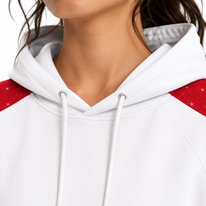 Sudadera con Capucha de Bloques de Color para Mujer, Blanca y Roja, Manga Larga, Estilo Casual Urbano, Venta al por Mayor, OEM, Ropa Personalizada - Product Image 5