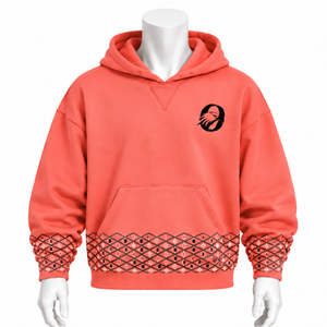 Sudadera con capucha oversize de forro polar para hombre con borde bordado de coral, bolsillo canguro y puños decorativos, estilo casual urbano - Product Image 1