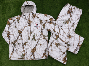 Real Tree Jungle Design <b>Men's</b> Waterproof White Camouflage Hooded Rain <b>Jacket</b> and Pants Set Outdoor Winter For Fishing Hiking use - Product Image 6