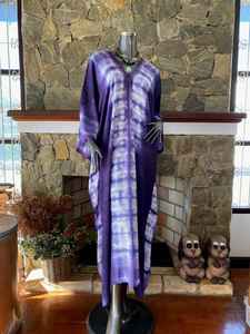 Robe Kaftan en Rayonne Tie-Dye Shibori Grande Taille Longueur Maxi Coupe Ample et Fluide pour Femme - Product Image 5