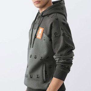 Sweat-shirt à capuche oversize pour homme, gris, imprimé lettres, en polaire, décontracté, pour l'automne, avec poche avant, coupe classique - Product Image 2