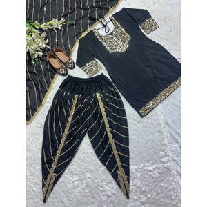 Conjunto de ropa de fiesta de diseñador para mujer Top elegante Dhoti Salwar Dupatta - Product Image 2