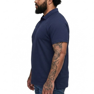 Polo de Manga Corta Azul Marino para Hombre, Talla Grande, Estilo Casual, Color Sólido, Tejido de Piqué de Algodón - Product Image 5