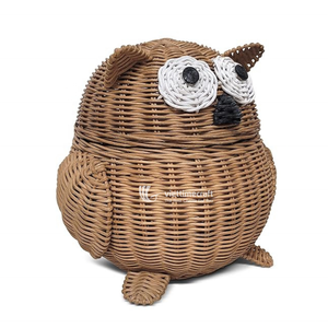 Owl-Shaped Rattan Storage <b>Basket</b> <b>with</b> <b>Lid</b>-Kids Animal-Themed Storage Solution - Product Image 3