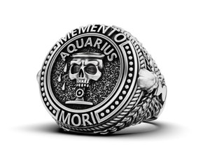 Royal 925 <b>Silver</b> Aquarius <b>Ring</b> Skull Cup Symbol Memento Mori Antique Wide Band <b>Men</b> Women Jewelry <b>Ring</b> - Product Image 1