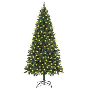 Sapin de Noël artificiel vert pré-éclairé de 82,7 pouces avec des cônes de pin - Product Image 1