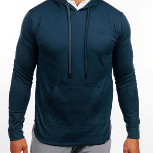 Sweat à capuche léger personnalisé bleu marine, fournisseur OEM ODM, coton polyester, molleton français, vêtements de sport unisexes, sweat à capuche double face - Product Image 3