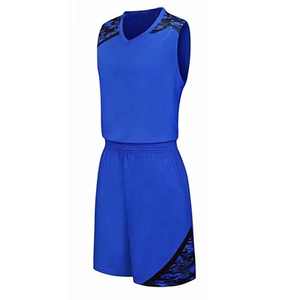 Ensemble de maillot de basket-ball unisexe bleu, col en V, sans manches, respirant, en maille, personnalisable, vêtements de sport en polyester - Product Image 1
