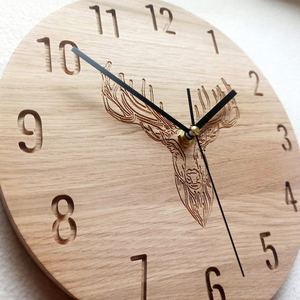 Hand Crafted Rustic Wooden <b>Wall</b> <b>Clock</b> Round Analog Quartz Custom Engraved For Living Room <b>Decor</b> - Product Image 3