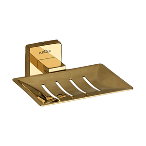 Porte-savon mural moderne de luxe GLOSSY TOUCH ART, en métal brossé doré, forme hexagonale avec trous de drainage - Product Image 4