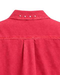 Veste en jean courte pour femme, rouge vif personnalisée, avec fermeture boutonnée sur le devant ornée de strass, manches longues, style streetwear tendance - Product Image 6