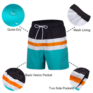 Shorts de bain pour hommes en coton 100% respirant de haute qualité, taille mi-haute avec cordon de serrage, séchage rapide, avec poches, style décontracté - Product Image 5