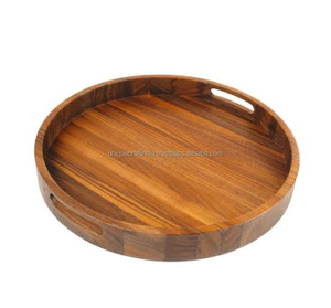 Luxury Premium Rectangle Acacia Wood Dinner <b>Tray</b> Metallic Handles Lightweight Portable Breakfast Serving Platters Wedding Gifts - Product Image 5