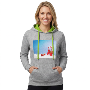<b>Women's</b> Gray Hoodie <b>Christmas</b> Candy Cane Print Green Lining Pockets Winter <b>Sweatshirt</b> Casual Knitted Fabric 100% Cotton - Product Image 1