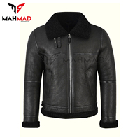 Veste en cuir véritable pour homme, doublure en fourrure de mouton, coupe-vent, veste décontractée d'hiver, style motard, col rabattable, fermeture éclair, doublure épaisse en sherpa
