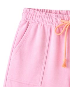 Ensemble de détente rose pour femme, t-shirt à manches courtes et short avec bordure contrastante pêche, tenue deux pièces en mélange de coton doux et respirant - Product Image 3