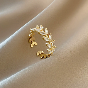 Vintage Minimalist Leaf Shape <b>Jade</b> Gemstone Adjustable Open <b>Ring</b> for Women - Product Image 1