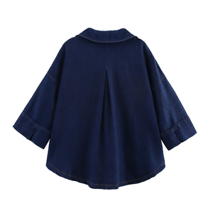 Turn Collar <b>Buttons</b> Long Sleeve Denim Blue Color Vintage Quick Dry Breathable Casual Fashion Summer High-quality <b>Jeans</b> Tops - Product Image 2