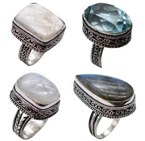 Bulk Lot Vintage Oval Natural Gemstone <b>Rings</b> Sterling Silver Plated Women <b>Chunky</b> Wedding Jewelry - Product Image 6