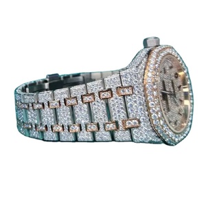 Montre Moissanite à taille brillante VVS1, style antique, hip-hop, luxe, mouvement à quartz en acier inoxydable ETA, étanche 5 ATM, mode et affaires - Product Image 1