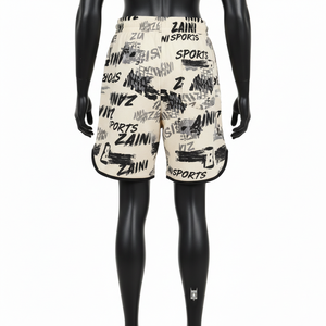 Shorts de baloncesto para mujer de algodón suave y poliéster, color crema, tela elástica cómoda, paneles con ribetes en contraste, logotipo personalizado. - Product Image 3