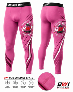 Pantalon de compression rose unisexe pour adultes BWI, respirant et anti-humidité, pour entraînement MMA, legging de performance ajusté avec logo frontal - Product Image 1