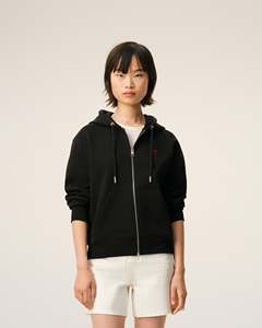 Men's <b>Black</b> Hooded Sweatshirt Oversized Fit Cotton Knitted Zipper Front <b>Heart</b> Embroidery Casual Summer Wear Customized Colors - Product Image 6