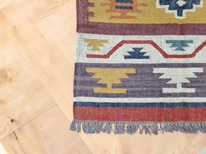 Tapis Kilim fait main à motif géométrique, tissage plat, laine acrylique, rectangulaire, avec support en jute, pour couloir - Product Image 4
