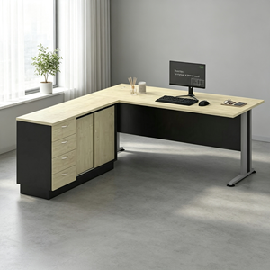 Escritorio de Oficina Moderno en Forma de L con Gabinete de Almacenamiento, Escritorio Independiente para Computadora, Material de Madera, Diseño Contemporáneo, Oficina en Casa - Product Image 4
