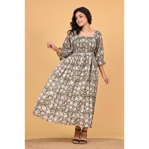 Vestido Maxi Bohemio de Algodón Indio con Estampado Floral para Mujer, Vestido de Fiesta de Verano con Mangas Largas y Fruncido - Product Image 2