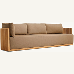 Sofá de madera de teca con espuma suave y esponjosa, adecuado para que los invitados se sienten, equipado con almohadas y para tres personas. - Product Image 4