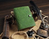 Cuaderno de bocetos A5 verde vintage, cuaderno de tapa blanda de cuero en relieve, diario, borde de cubierta, papel reciclado de algodón sin forro, flor de jardín