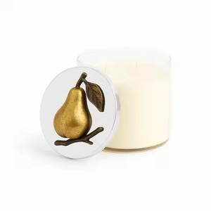 Pot à bougie en verre à large ouverture, cylindrique, avec couvercle chromé et figurine papillon en laiton, pour hôtel, suite, réception - Product Image 3