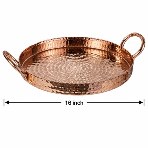 Bandeja de Cobre Hecha a Mano de 16 Pulgadas, Decoración Rústica para Mesa, Adorno para el Hogar, Hotel, Restaurante, Cocina, Bandeja para Servir - Product Image 4