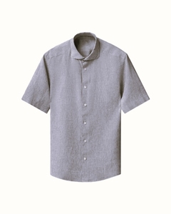 Chemise décontractée personnalisable pour homme grande taille à manches courtes en lin et coton, couleur unie de haute qualité, respirante, idéale pour l'été - Product Image 3