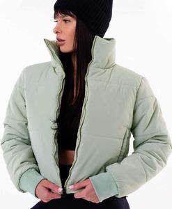 Top <b>Women's</b> <b>Light</b> Green Quilted Puffer Jacket Stand Collar Full Sleeve Zipper Closure Winter <b>Coat</b> Solid Color Puff Sleeve Design - Product Image 6