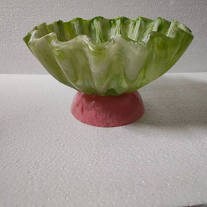 Handcrafted Eco-Friendly <b>Food</b> Grade Resin Serving Bowl Ruffled Green/Pink Swirl Design Modern Luxury Style Customizable <b>Party</b> - Product Image 1