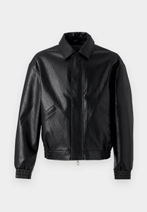 Chaqueta Bomber de Cuero Vacuno Negro para Hombre, Cuello Camisero, Cierre de Cremallera, Corte Regular, Estilo Casual para Otoño, Color Sólido - Product Image 4