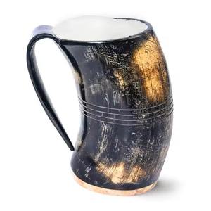 Mug en corne de bœuf naturelle avec doublure en verre – Tasse à bière viking rustique, vaisselle artisanale de qualité alimentaire - Product Image 5