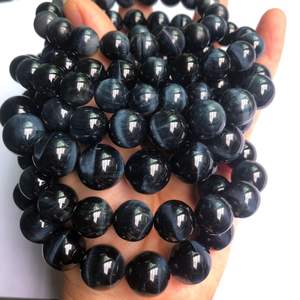 ลูกปัดพลอยตาเสือสีน้ำเงินธรรมชาติ เกรด 5A รูปทรงกลม ครึ่งเส้น สำหรับทำเครื่องประดับ DIY - Product Image 1